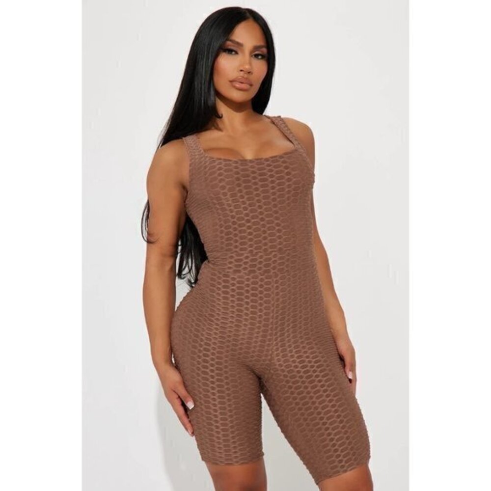 Iris Fit Gotta Have It Honeycomb Romper - Mocha Size M RefFNB